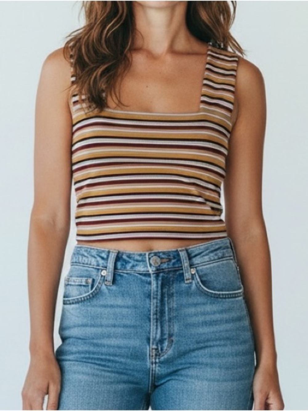 Cotton On Striped Crop Tank Top Y2K 90s Revival Stretch Rib Knit Cami Burgundy
